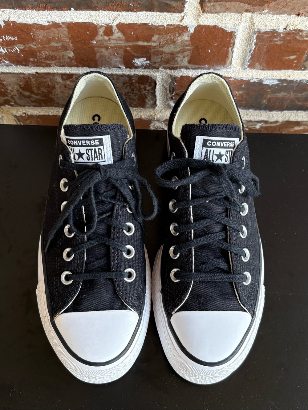 Converse Chuck Taylor All Star Low-Top Black Platform Sneakers Size 7.5 - Picture 2 of 13